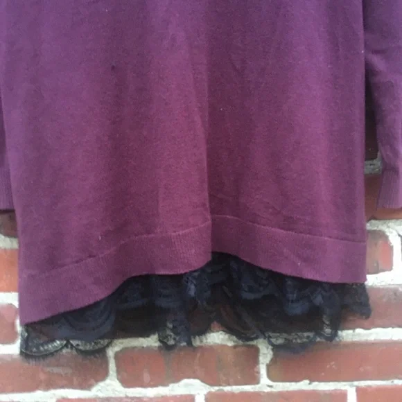 Torrid Sweater Lace Trim V-Neck Plus 2 2X 18 20 Burgundy + Black Cotton Acrylic - Picture 5 of 8